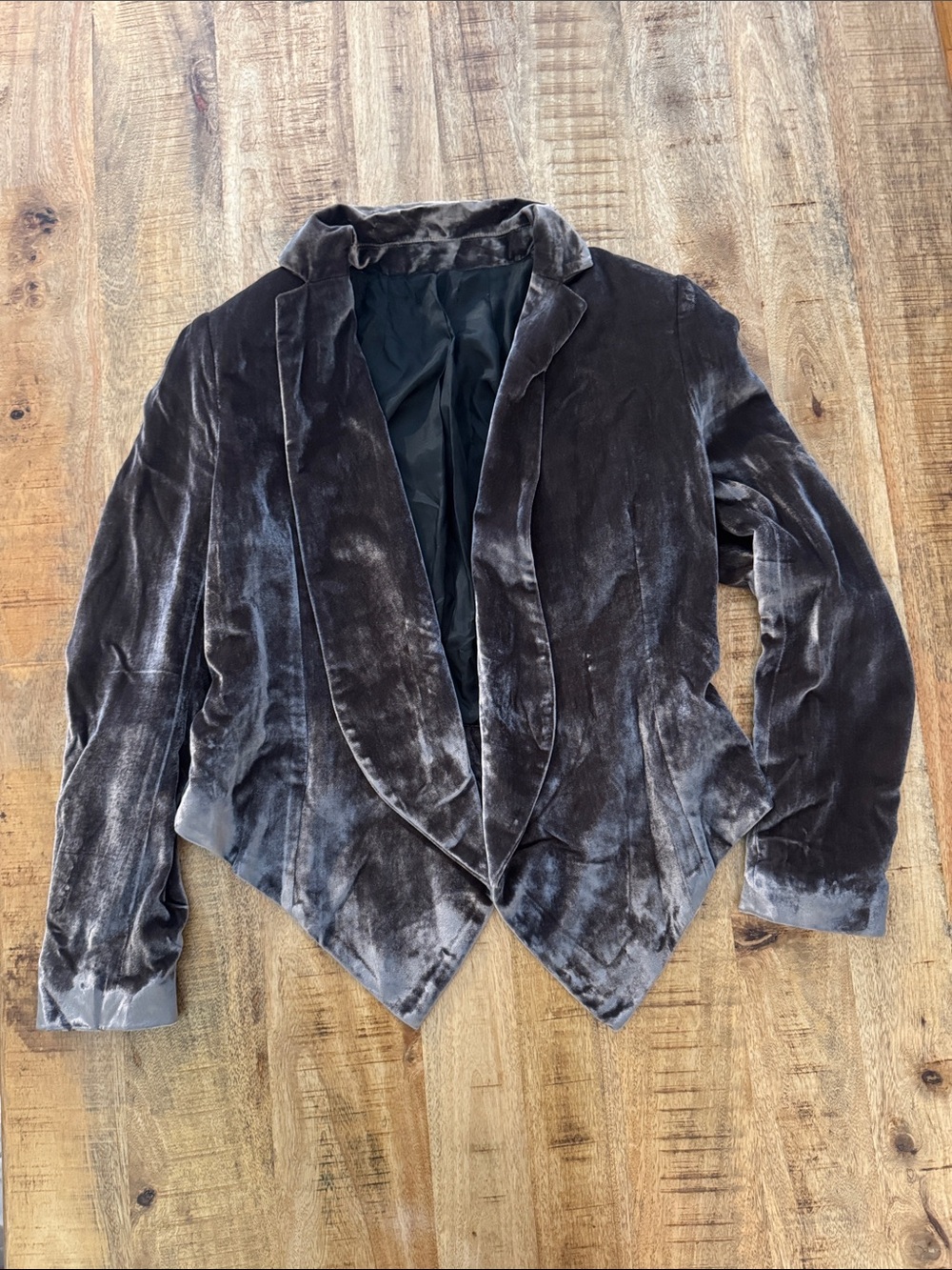 DAGMAR Velvet Draped Open-Front Suit Jacket Blazer Charcoal Gray viscose silk